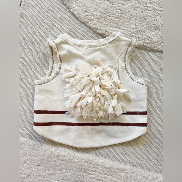 Amae Co OOAK Fringed Western Blanket Camp Striped Vest White Cream Brown 4-5T - Picture 1 of 16